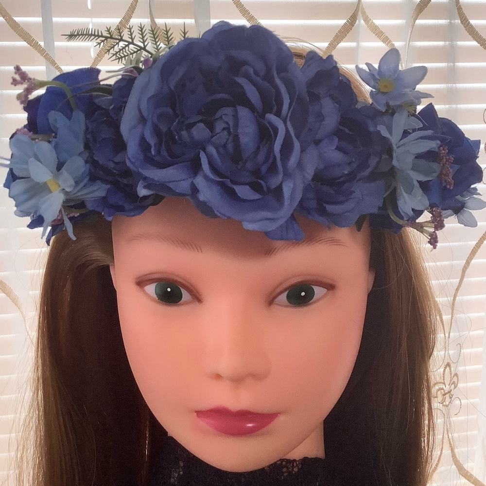 Head wreath floral crown handcrafted wedding holiday festival deep blue